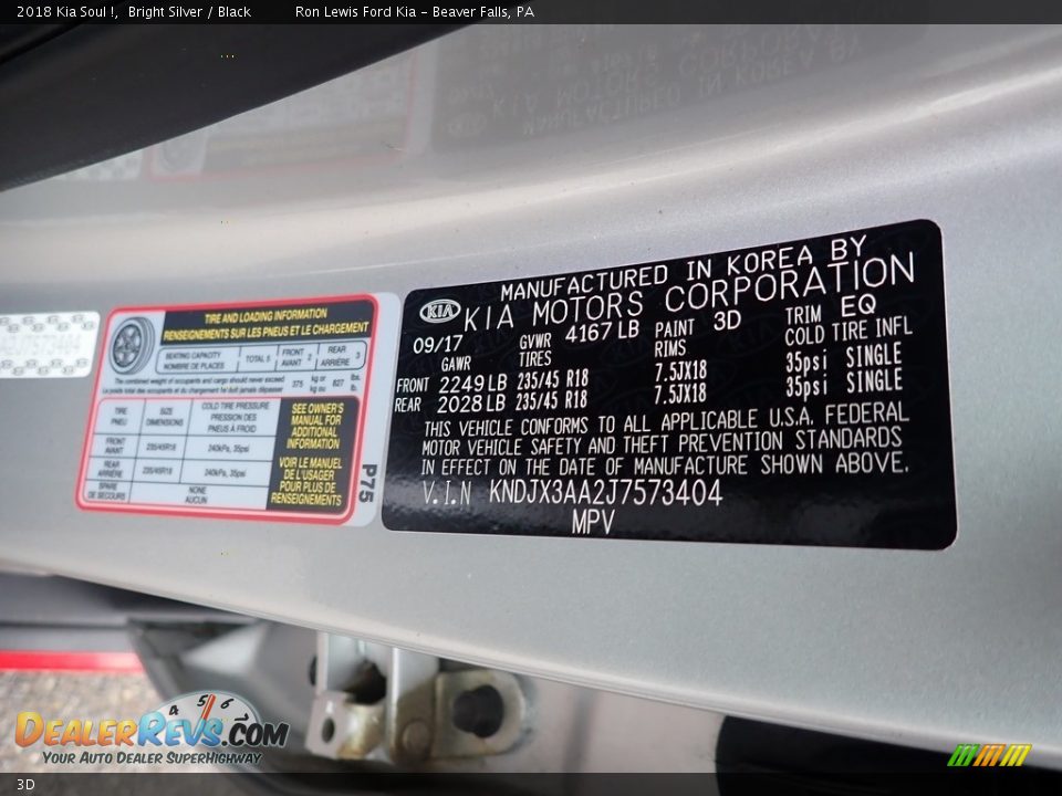 Kia Color Code 3D Bright Silver