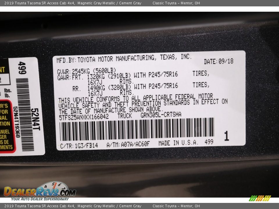 2019 Toyota Tacoma SR Access Cab 4x4 Magnetic Gray Metallic / Cement Gray Photo #21
