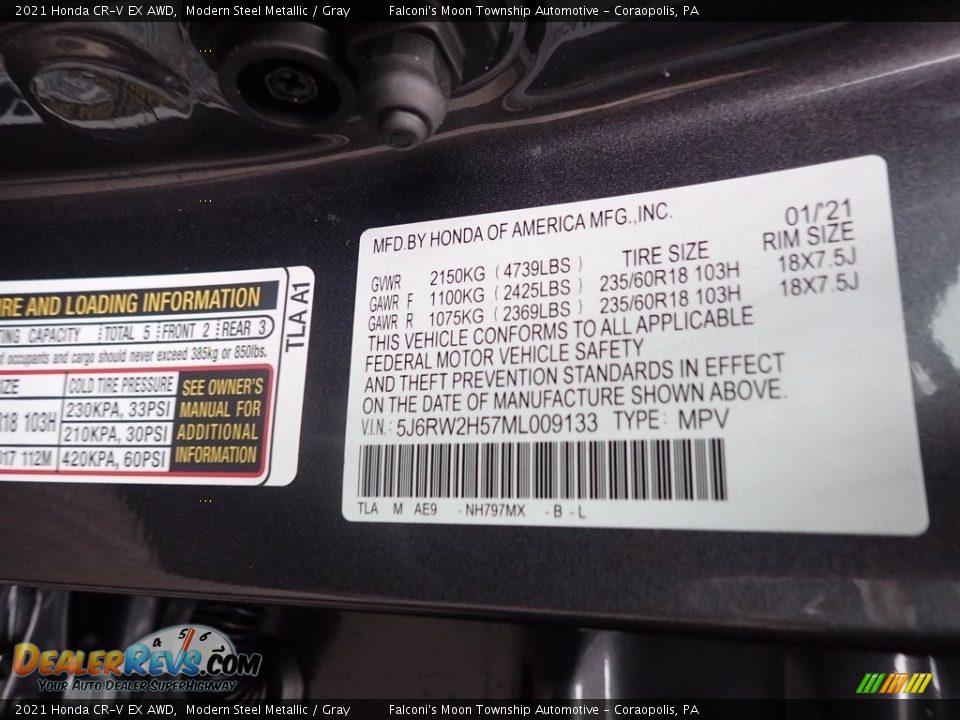 2021 Honda CR-V EX AWD Modern Steel Metallic / Gray Photo #12