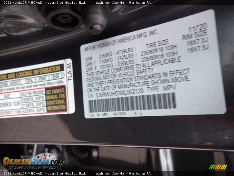 2021 Honda CR-V EX AWD Modern Steel Metallic / Black Photo #12