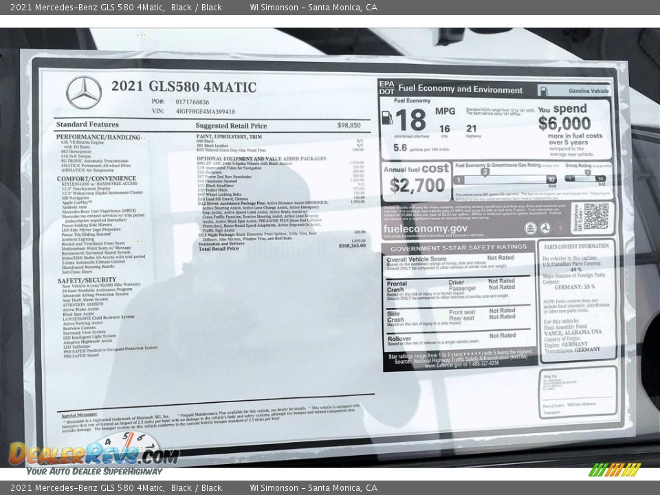 2021 Mercedes-Benz GLS 580 4Matic Window Sticker Photo #11