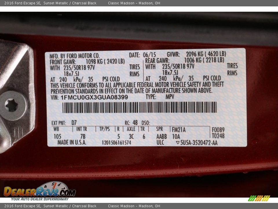 2016 Ford Escape SE Sunset Metallic / Charcoal Black Photo #23