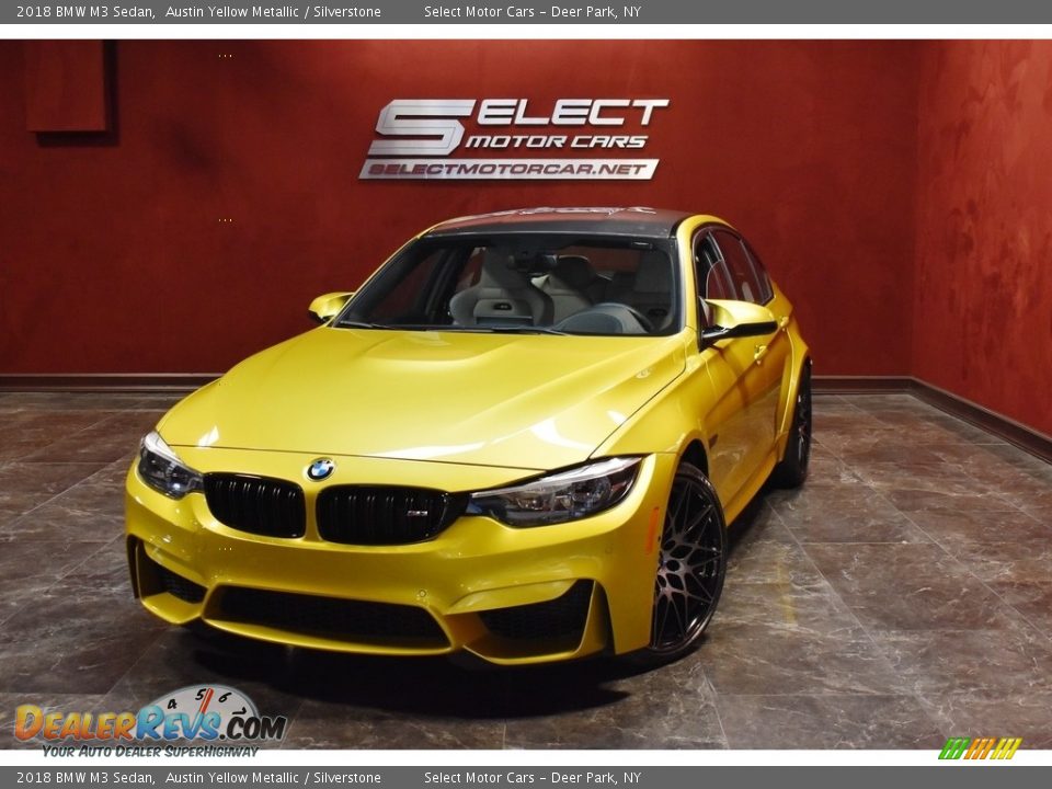 2018 BMW M3 Sedan Austin Yellow Metallic / Silverstone Photo #1