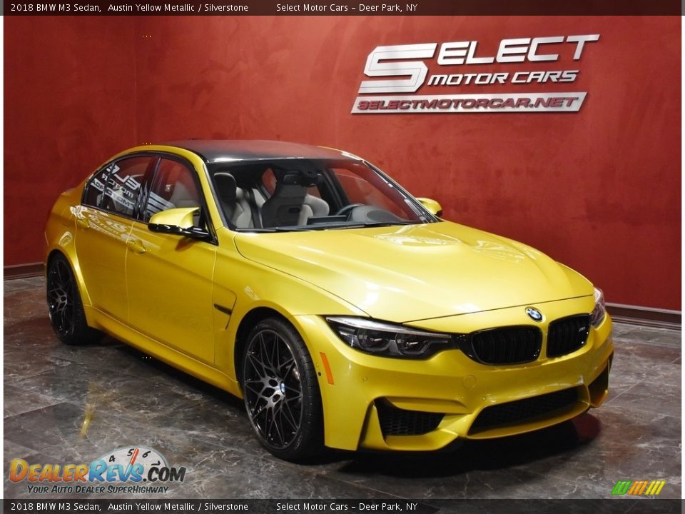 2018 BMW M3 Sedan Austin Yellow Metallic / Silverstone Photo #3