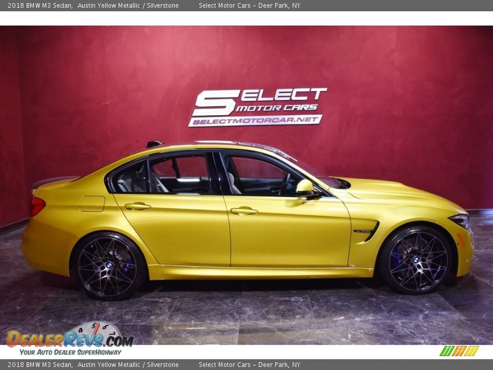 2018 BMW M3 Sedan Austin Yellow Metallic / Silverstone Photo #4