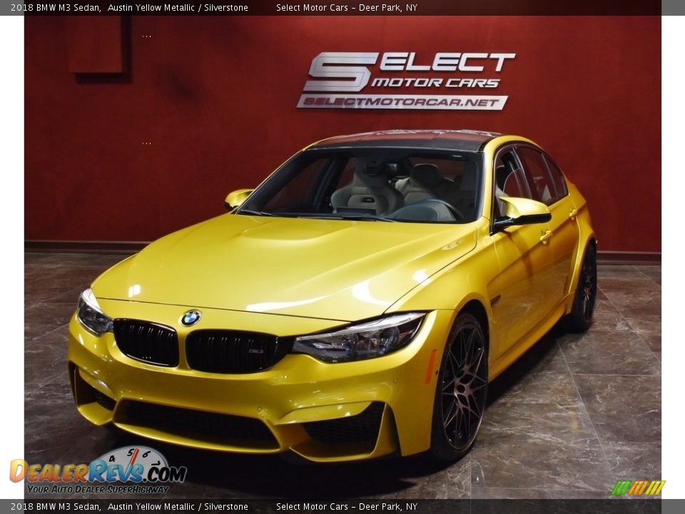 2018 BMW M3 Sedan Austin Yellow Metallic / Silverstone Photo #6