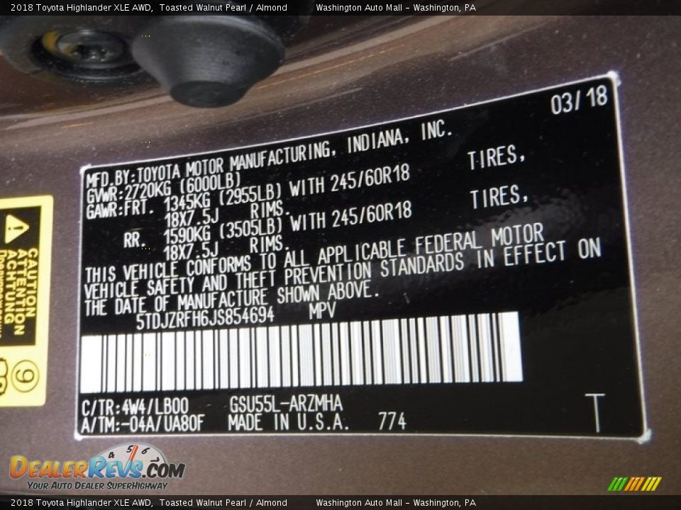 2018 Toyota Highlander XLE AWD Toasted Walnut Pearl / Almond Photo #31