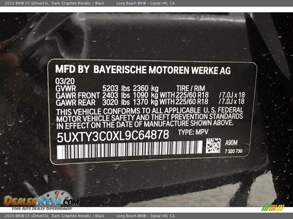 2020 BMW X3 sDrive30i Dark Graphite Metallic / Black Photo #18