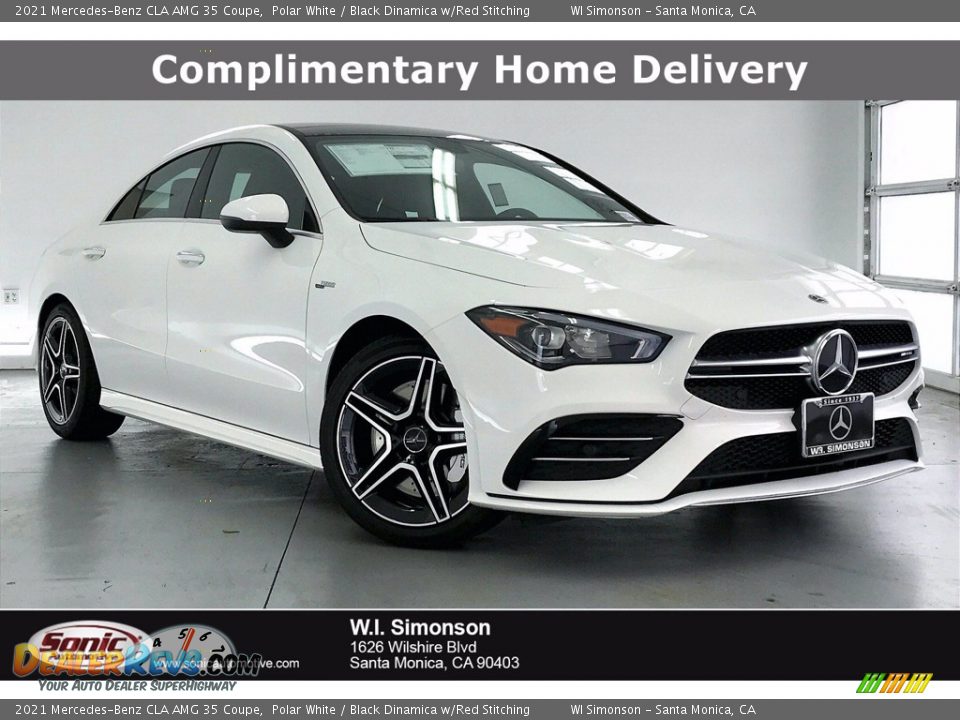 2021 Mercedes-Benz CLA AMG 35 Coupe Polar White / Black Dinamica w/Red Stitching Photo #1