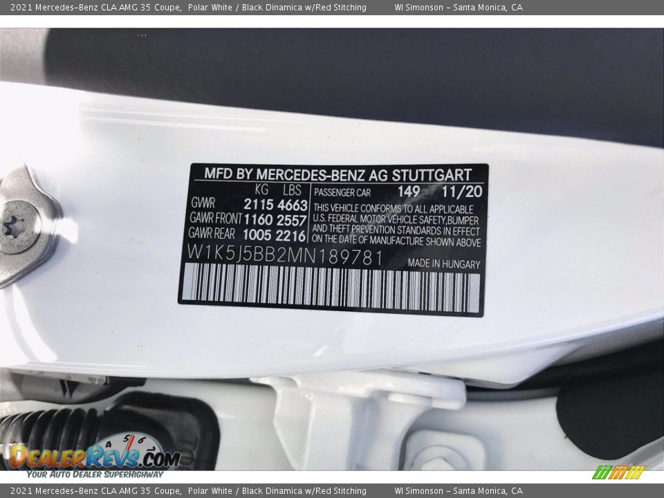 2021 Mercedes-Benz CLA AMG 35 Coupe Polar White / Black Dinamica w/Red Stitching Photo #12