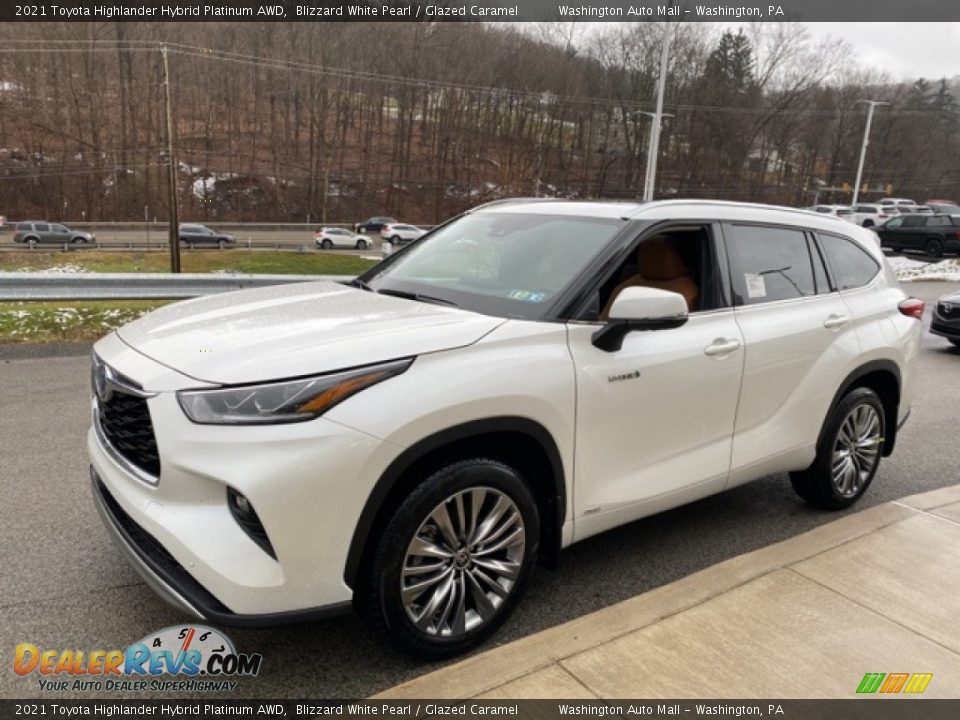 2021 Toyota Highlander Hybrid Platinum AWD Blizzard White Pearl / Glazed Caramel Photo #14