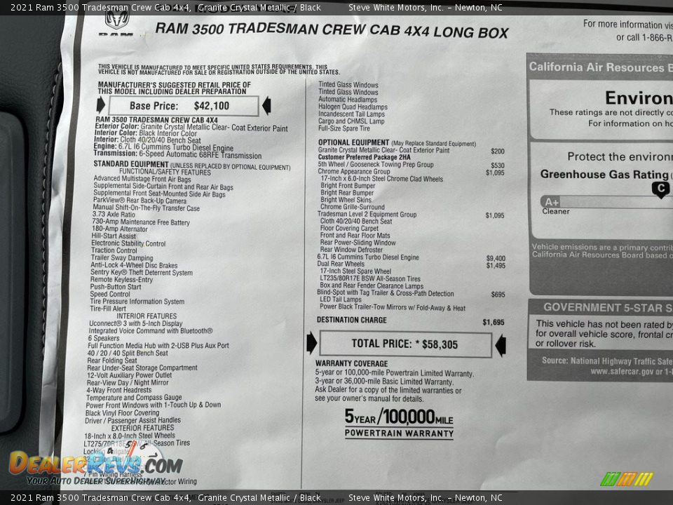 2021 Ram 3500 Tradesman Crew Cab 4x4 Window Sticker Photo #26