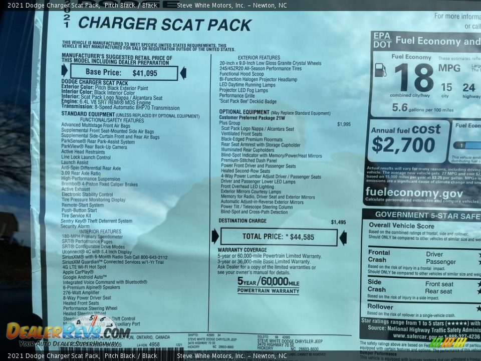 2021 Dodge Charger Scat Pack Pitch Black / Black Photo #28