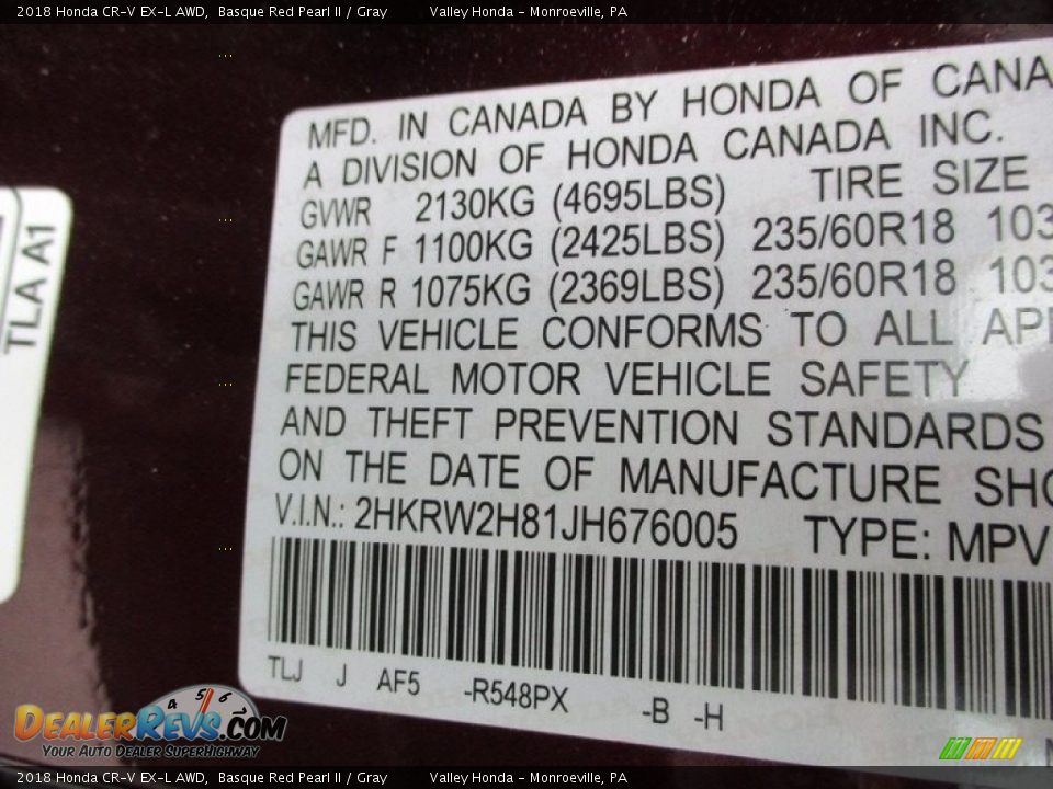 2018 Honda CR-V EX-L AWD Basque Red Pearl II / Gray Photo #19