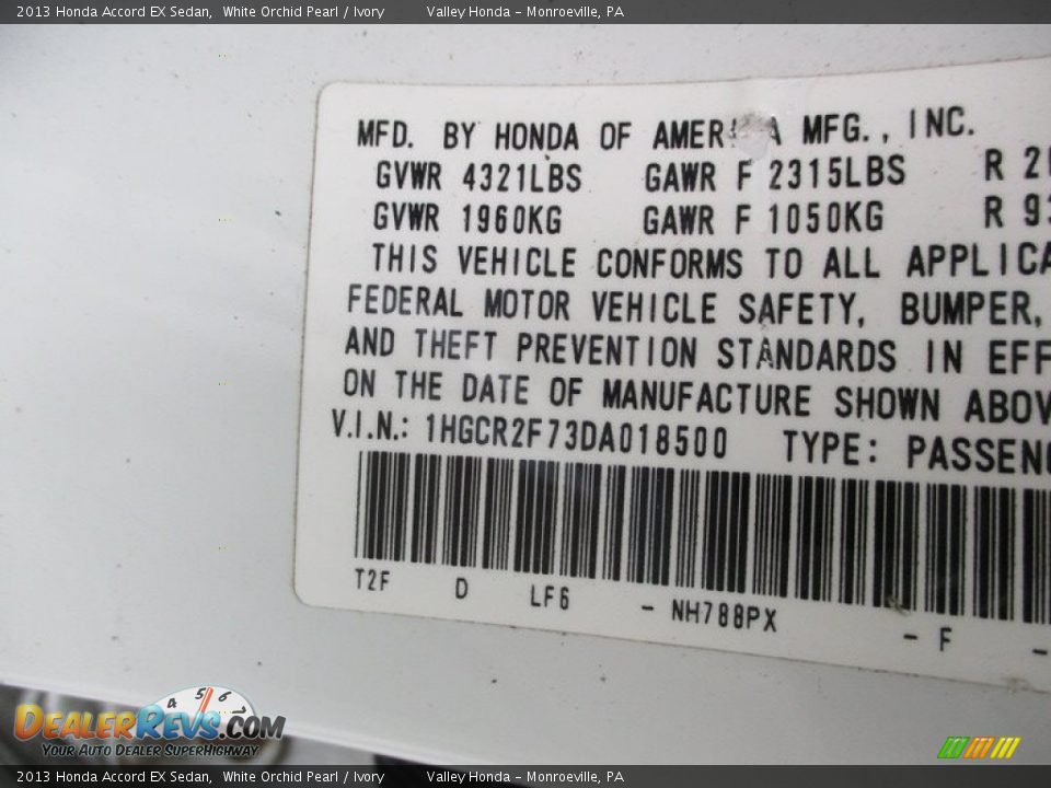 2013 Honda Accord EX Sedan White Orchid Pearl / Ivory Photo #19