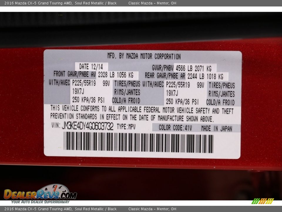 2016 Mazda CX-5 Grand Touring AWD Soul Red Metallic / Black Photo #22