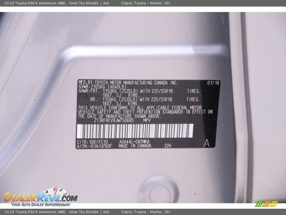 2018 Toyota RAV4 Adventure AWD Silver Sky Metallic / Ash Photo #21