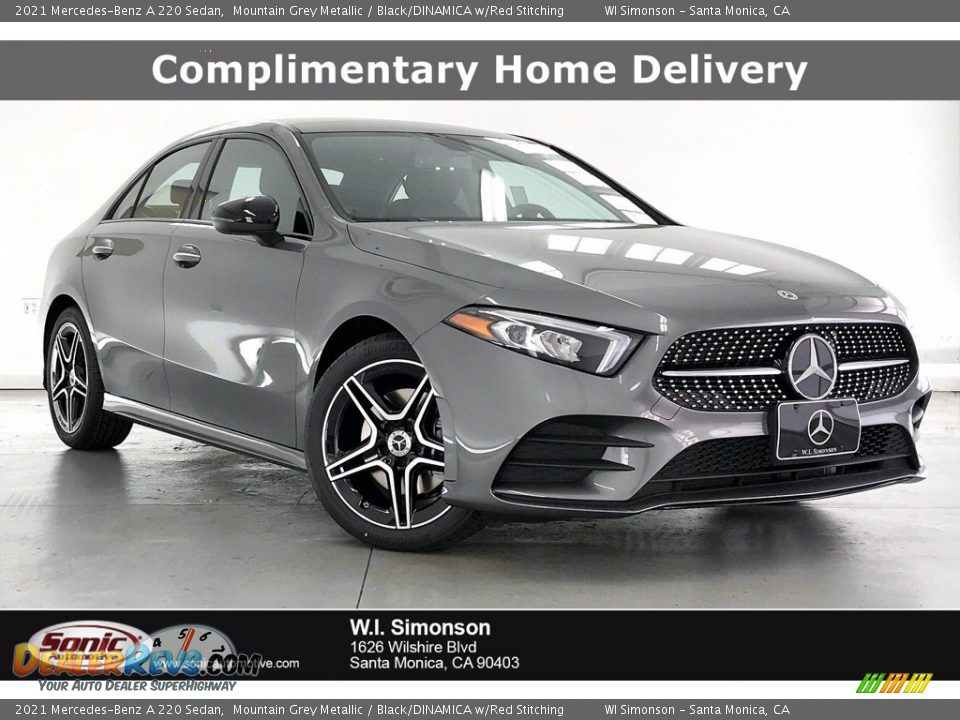 2021 Mercedes-Benz A 220 Sedan Mountain Grey Metallic / Black/DINAMICA w/Red Stitching Photo #1