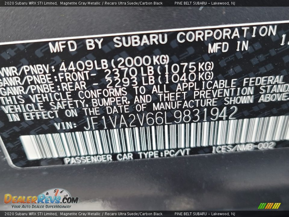 2020 Subaru WRX STI Limited Magnetite Gray Metallic / Recaro Ultra Suede/Carbon Black Photo #14