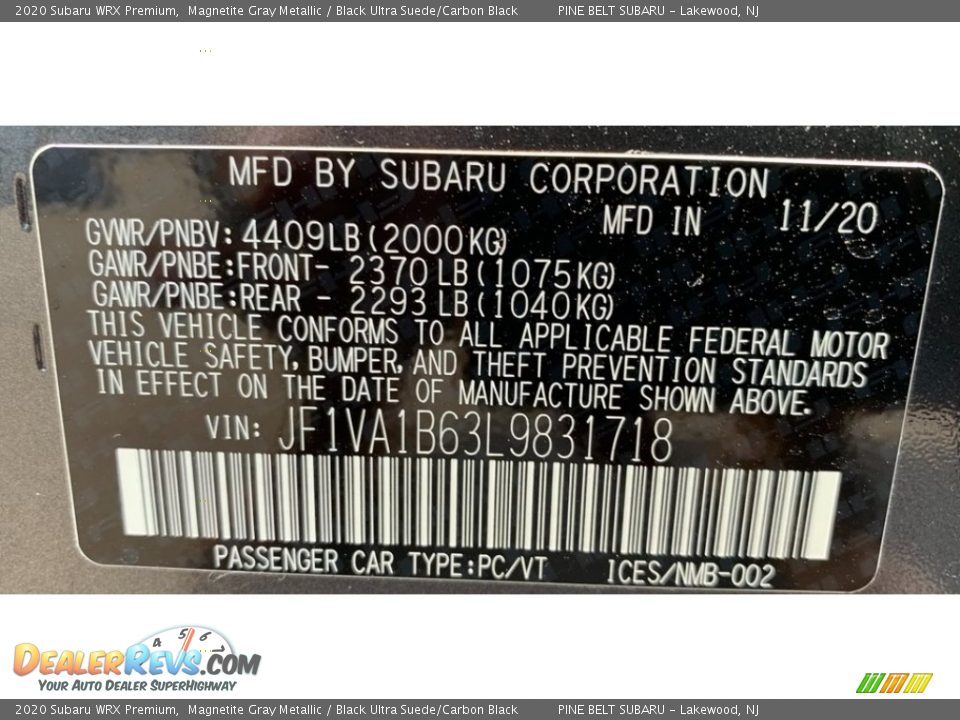 2020 Subaru WRX Premium Magnetite Gray Metallic / Black Ultra Suede/Carbon Black Photo #14