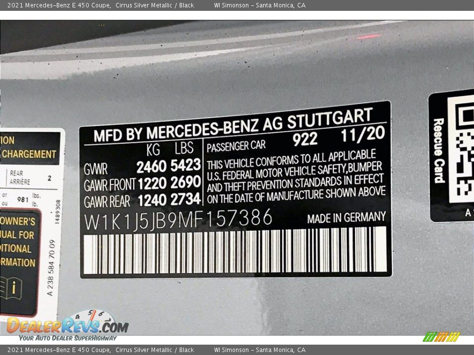 2021 Mercedes-Benz E 450 Coupe Cirrus Silver Metallic / Black Photo #10
