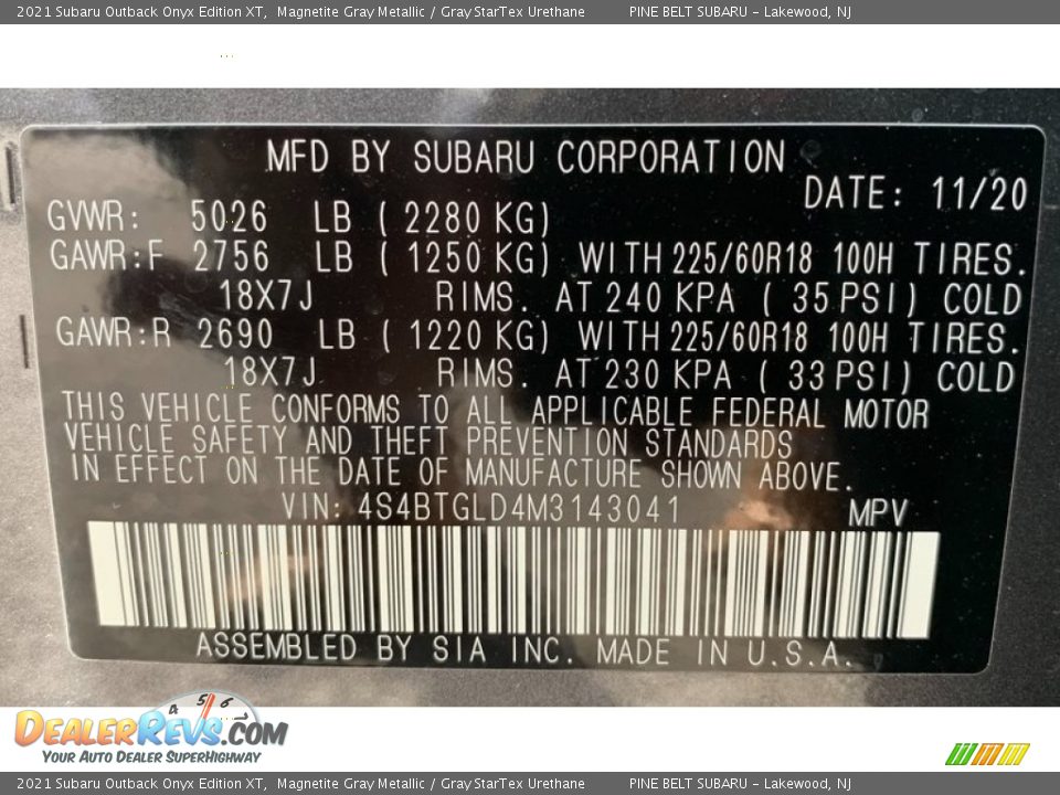 2021 Subaru Outback Onyx Edition XT Magnetite Gray Metallic / Gray StarTex Urethane Photo #14