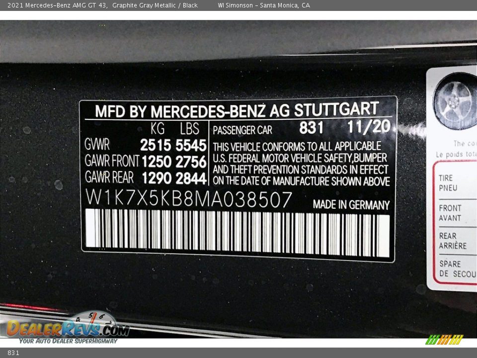 Mercedes-Benz Color Code 831 Graphite Gray Metallic