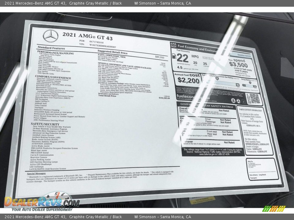 2021 Mercedes-Benz AMG GT 43 Window Sticker Photo #11