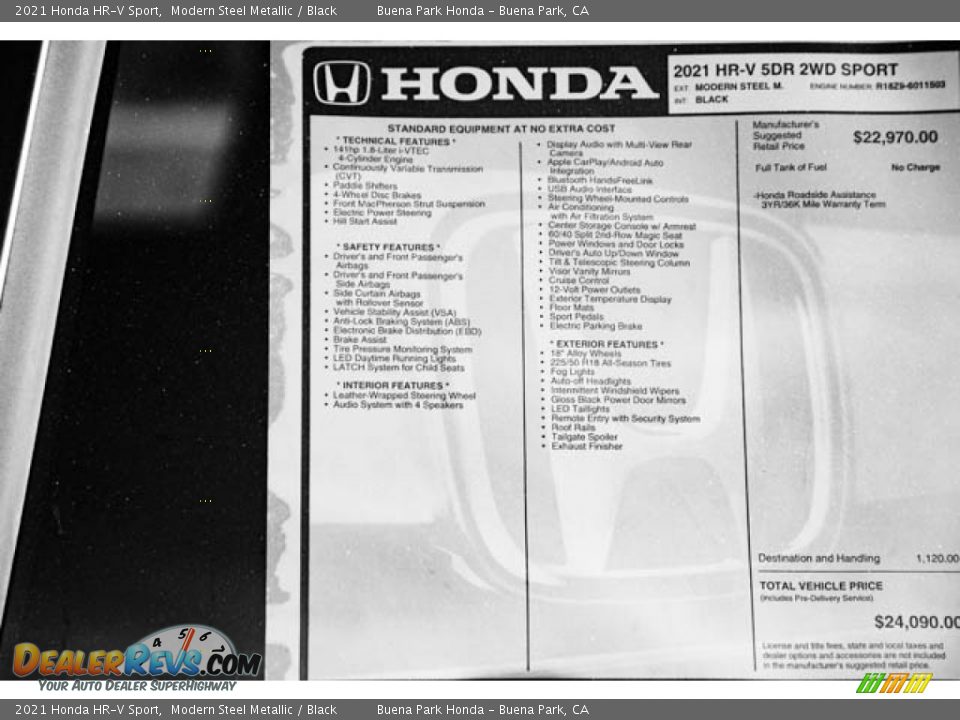 2021 Honda HR-V Sport Modern Steel Metallic / Black Photo #34