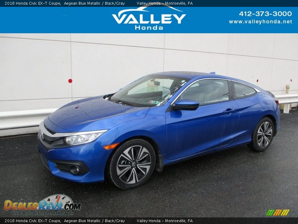 2018 Honda Civic EX-T Coupe Aegean Blue Metallic / Black/Gray Photo #1