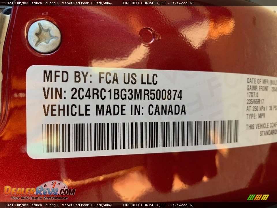 2021 Chrysler Pacifica Touring L Velvet Red Pearl / Black/Alloy Photo #14