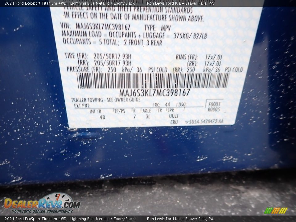 2021 Ford EcoSport Titanium 4WD Lightning Blue Metallic / Ebony Black Photo #15