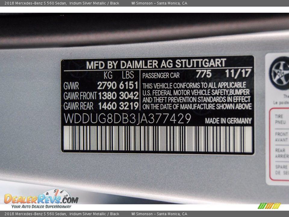 2018 Mercedes-Benz S 560 Sedan Iridium Silver Metallic / Black Photo #10