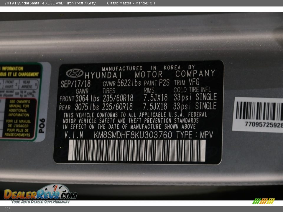 Hyundai Color Code P2S Iron Frost