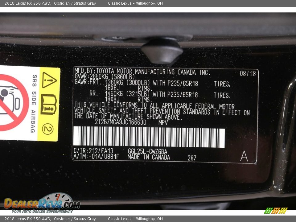 2018 Lexus RX 350 AWD Obsidian / Stratus Gray Photo #24