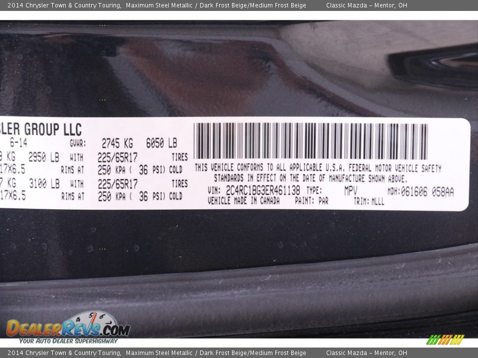 2014 Chrysler Town & Country Touring Maximum Steel Metallic / Dark Frost Beige/Medium Frost Beige Photo #23