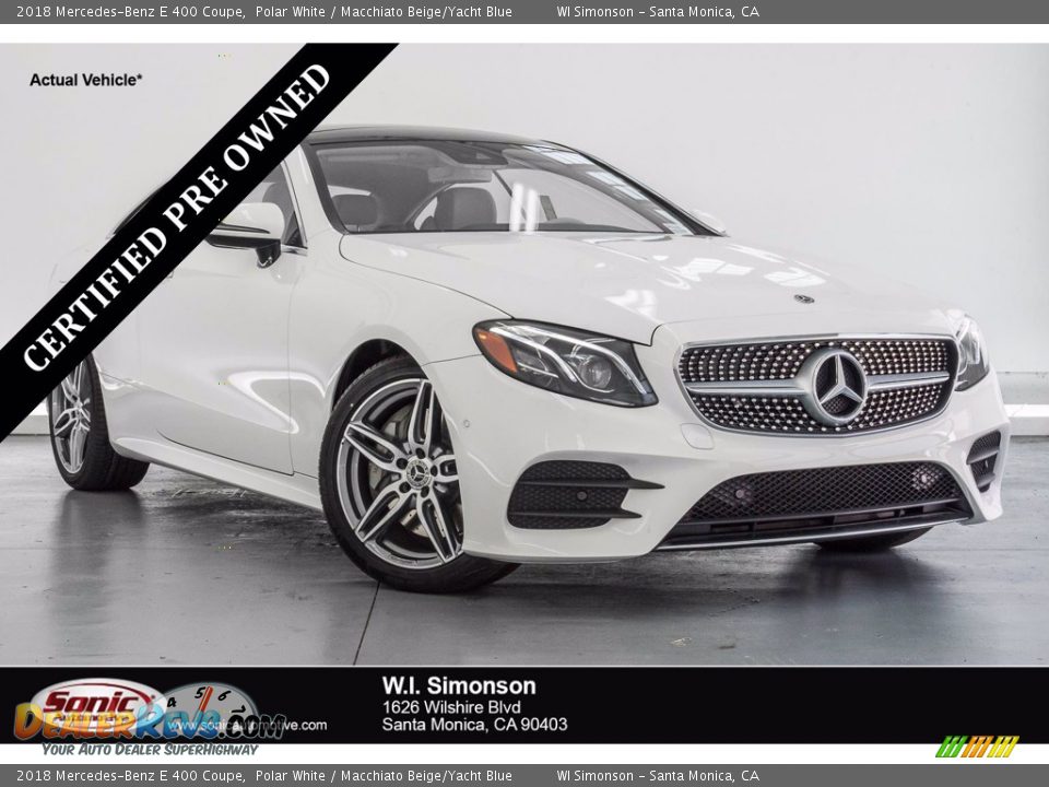 2018 Mercedes-Benz E 400 Coupe Polar White / Macchiato Beige/Yacht Blue Photo #1