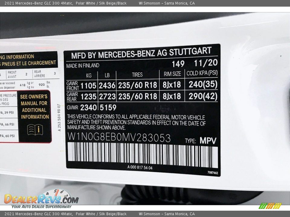 2021 Mercedes-Benz GLC 300 4Matic Polar White / Silk Beige/Black Photo #10