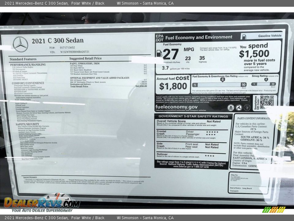 2021 Mercedes-Benz C 300 Sedan Polar White / Black Photo #11