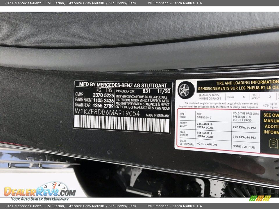 2021 Mercedes-Benz E 350 Sedan Graphite Gray Metallic / Nut Brown/Black Photo #12