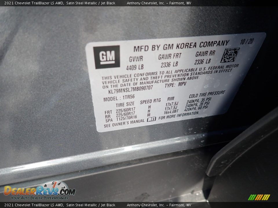 2021 Chevrolet TrailBlazer LS AWD Satin Steel Metallic / Jet Black Photo #15
