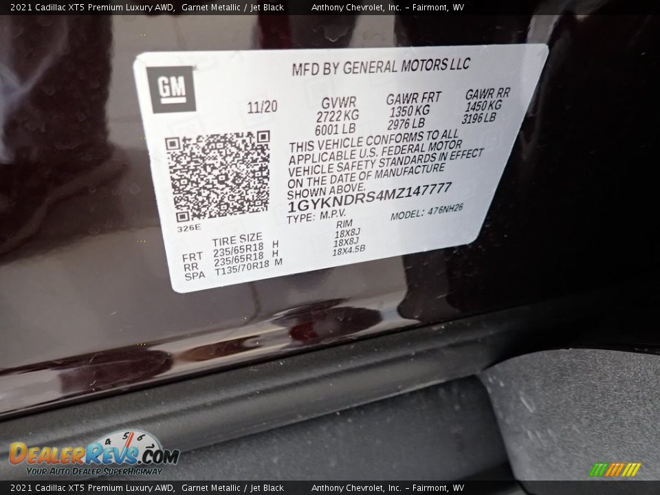 2021 Cadillac XT5 Premium Luxury AWD Garnet Metallic / Jet Black Photo #17