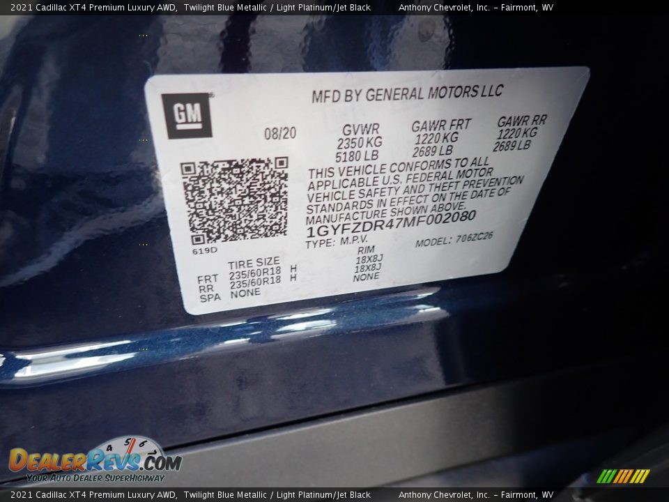 2021 Cadillac XT4 Premium Luxury AWD Twilight Blue Metallic / Light Platinum/Jet Black Photo #15