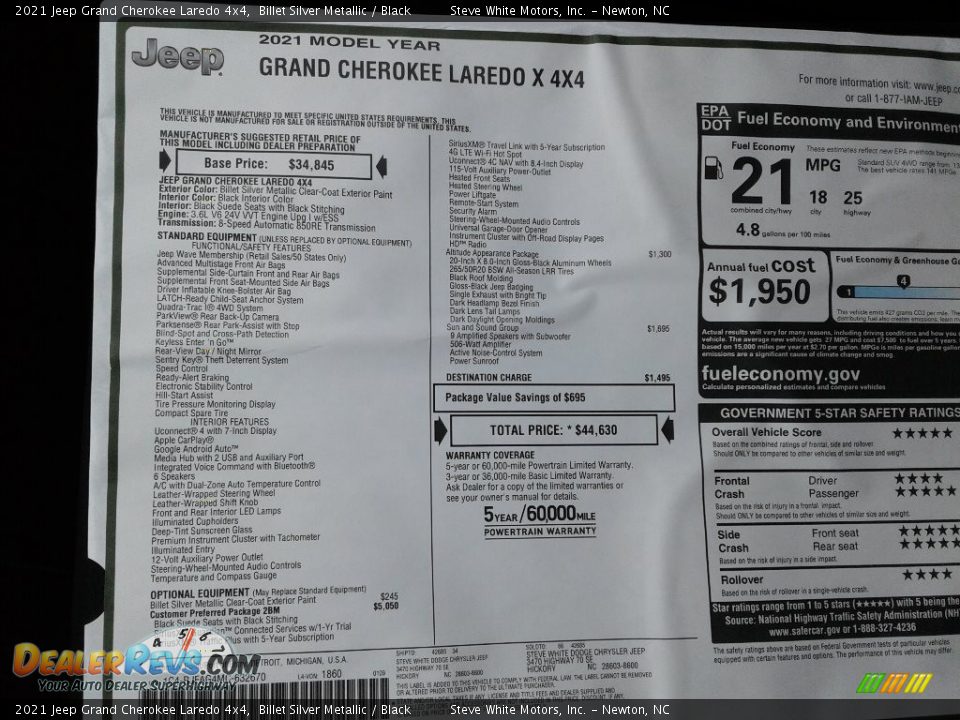 2021 Jeep Grand Cherokee Laredo 4x4 Billet Silver Metallic / Black Photo #32