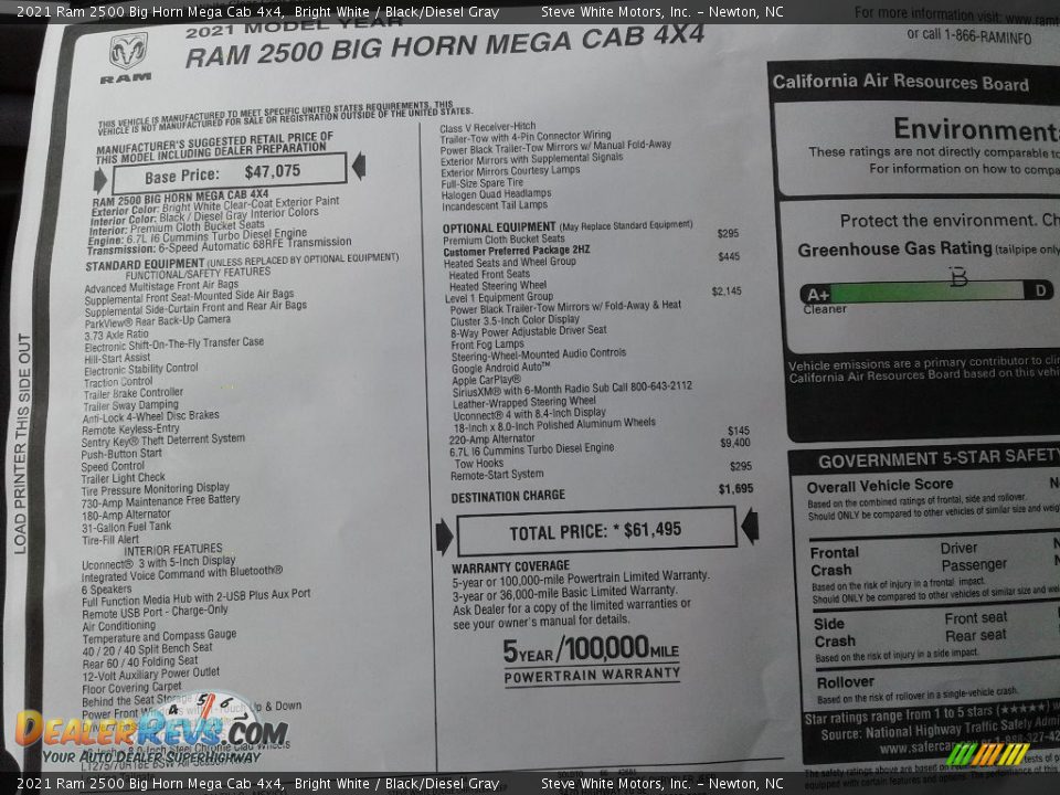 2021 Ram 2500 Big Horn Mega Cab 4x4 Window Sticker Photo #34