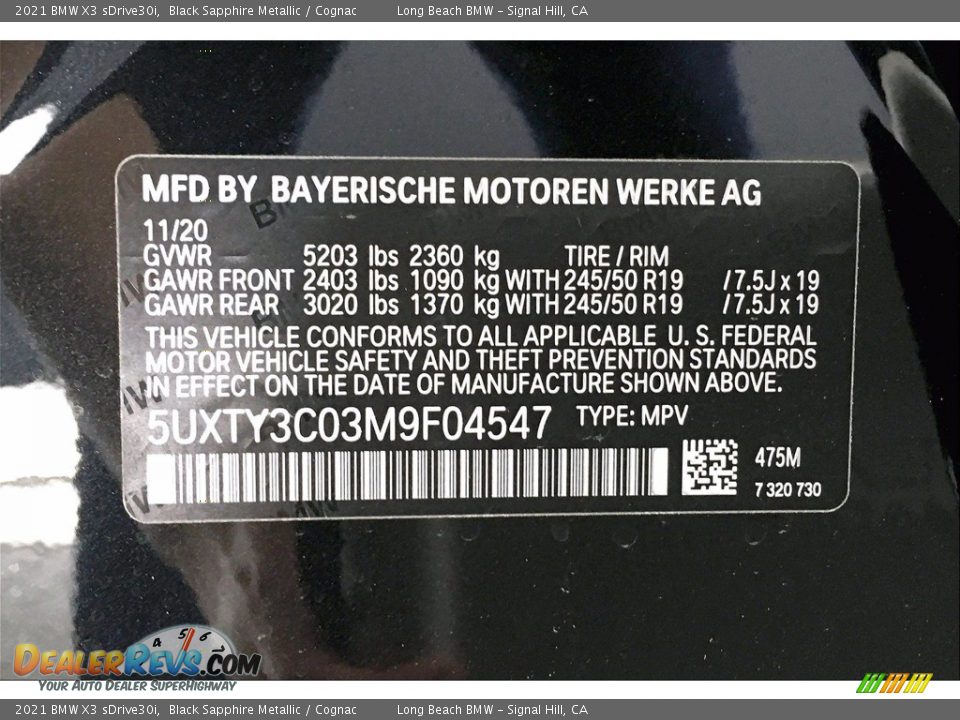 2021 BMW X3 sDrive30i Black Sapphire Metallic / Cognac Photo #18