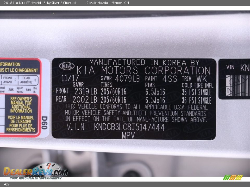 Kia Color Code 4SS Silky Silver