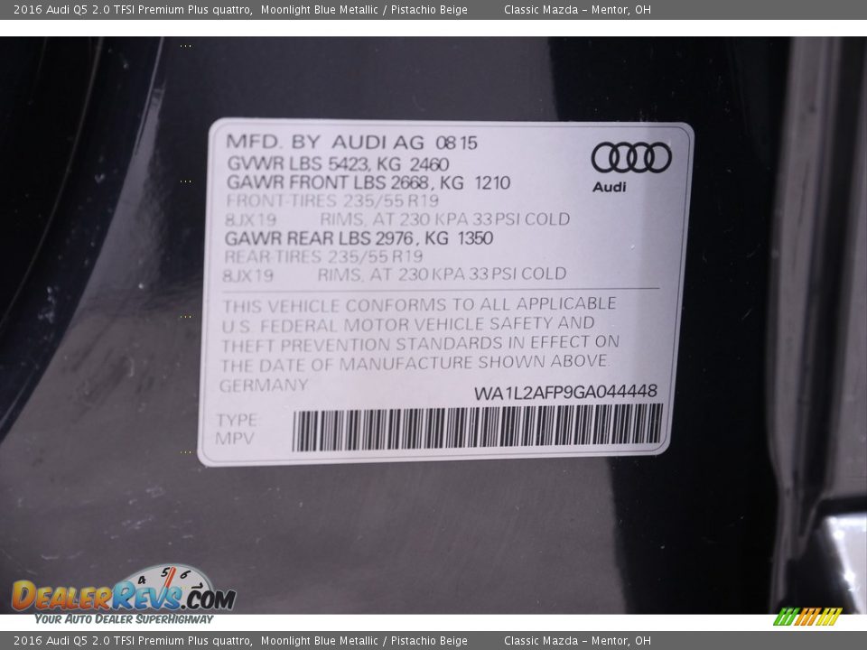 2016 Audi Q5 2.0 TFSI Premium Plus quattro Moonlight Blue Metallic / Pistachio Beige Photo #23