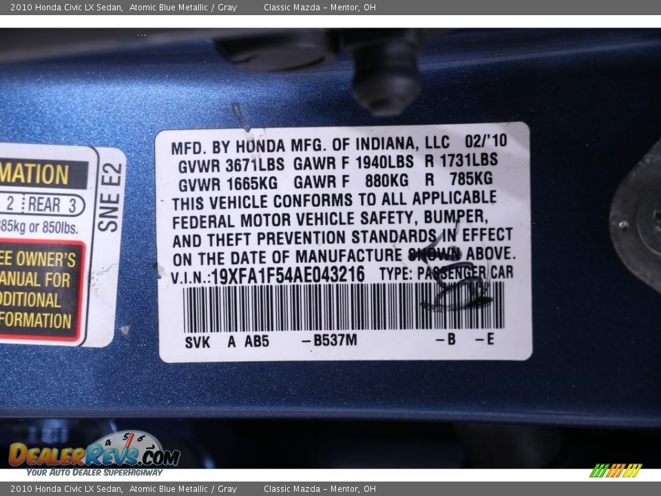 2010 Honda Civic LX Sedan Atomic Blue Metallic / Gray Photo #18