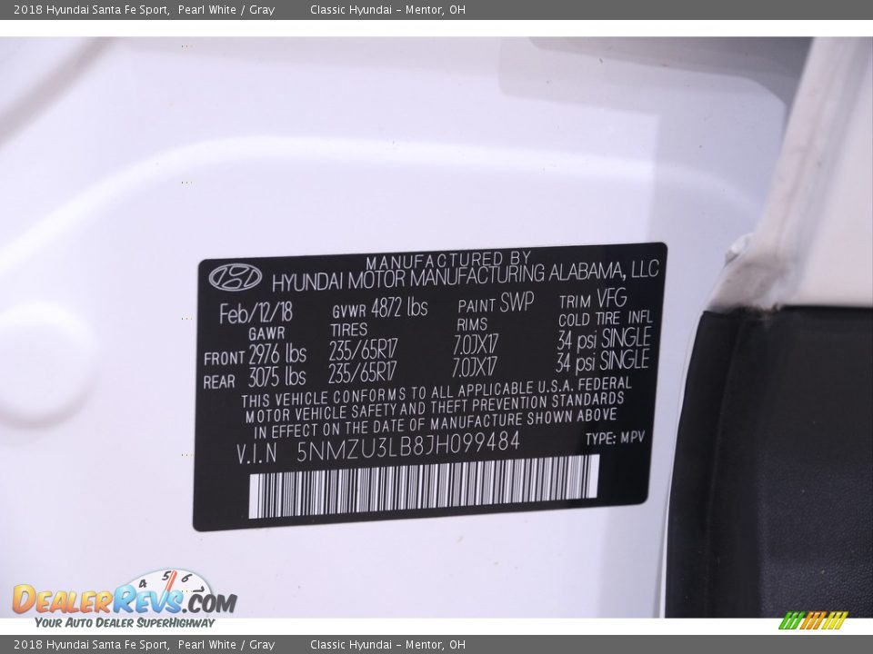 2018 Hyundai Santa Fe Sport Pearl White / Gray Photo #21